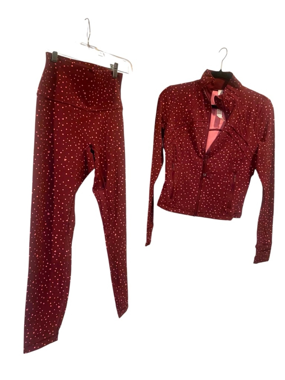 NWT Lululemon Define Cropped Jacket  & Flow Y Bra HEART SCATTER DOT RED Size 8